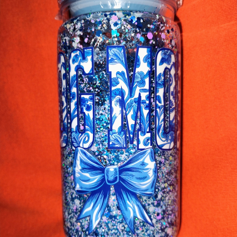 Blue Glitter Dog Mom Snowglobe Cup